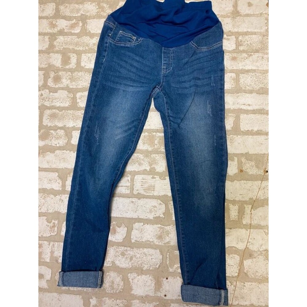SHEIN Maternity Medium Wash Straight Leg Jeans Over Bump Stretch Denim Size S